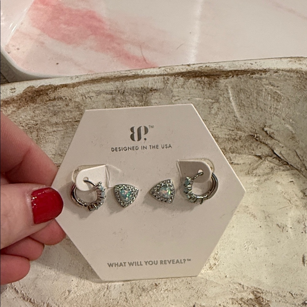 Stylish Silver and Green Earrings by Unbranded